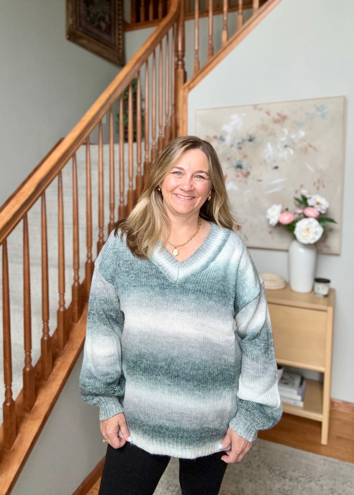 Cozy Gradient V-Neck Sweater in Slate Blue