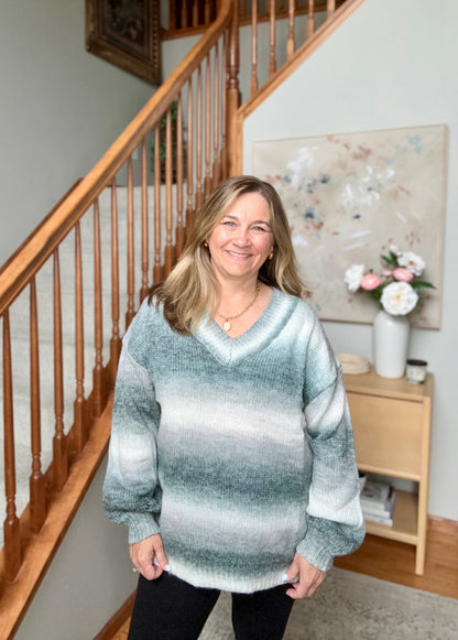 Cozy Gradient V-Neck Sweater in Slate Blue
