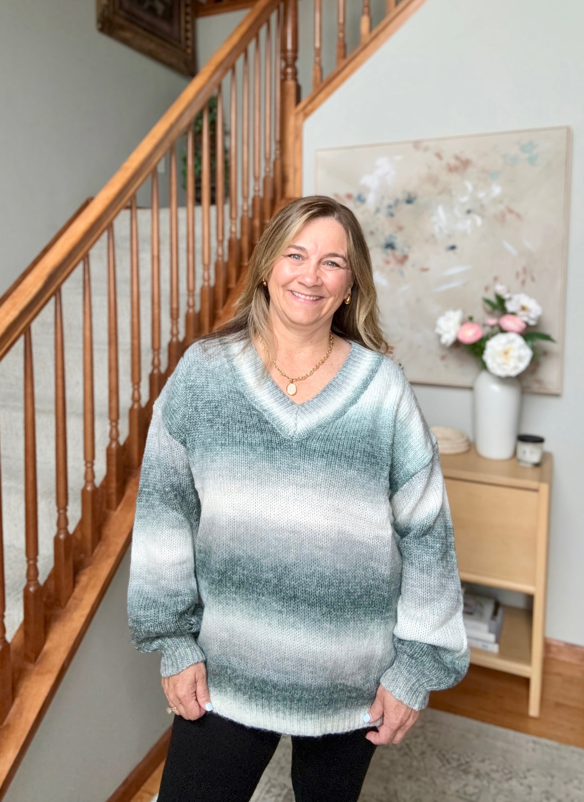 Cozy Gradient V-Neck Sweater in Slate Blue