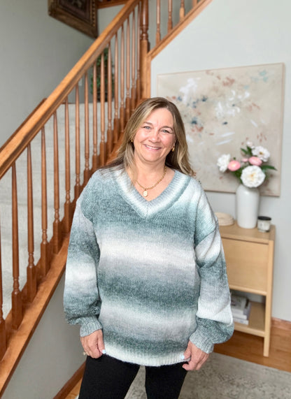 Cozy Gradient V-Neck Sweater in Slate Blue