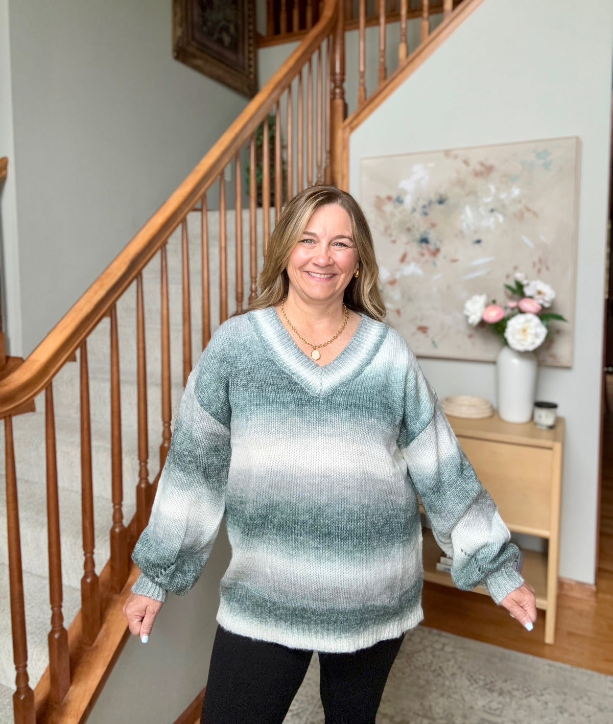 Cozy Gradient V-Neck Sweater in Slate Blue