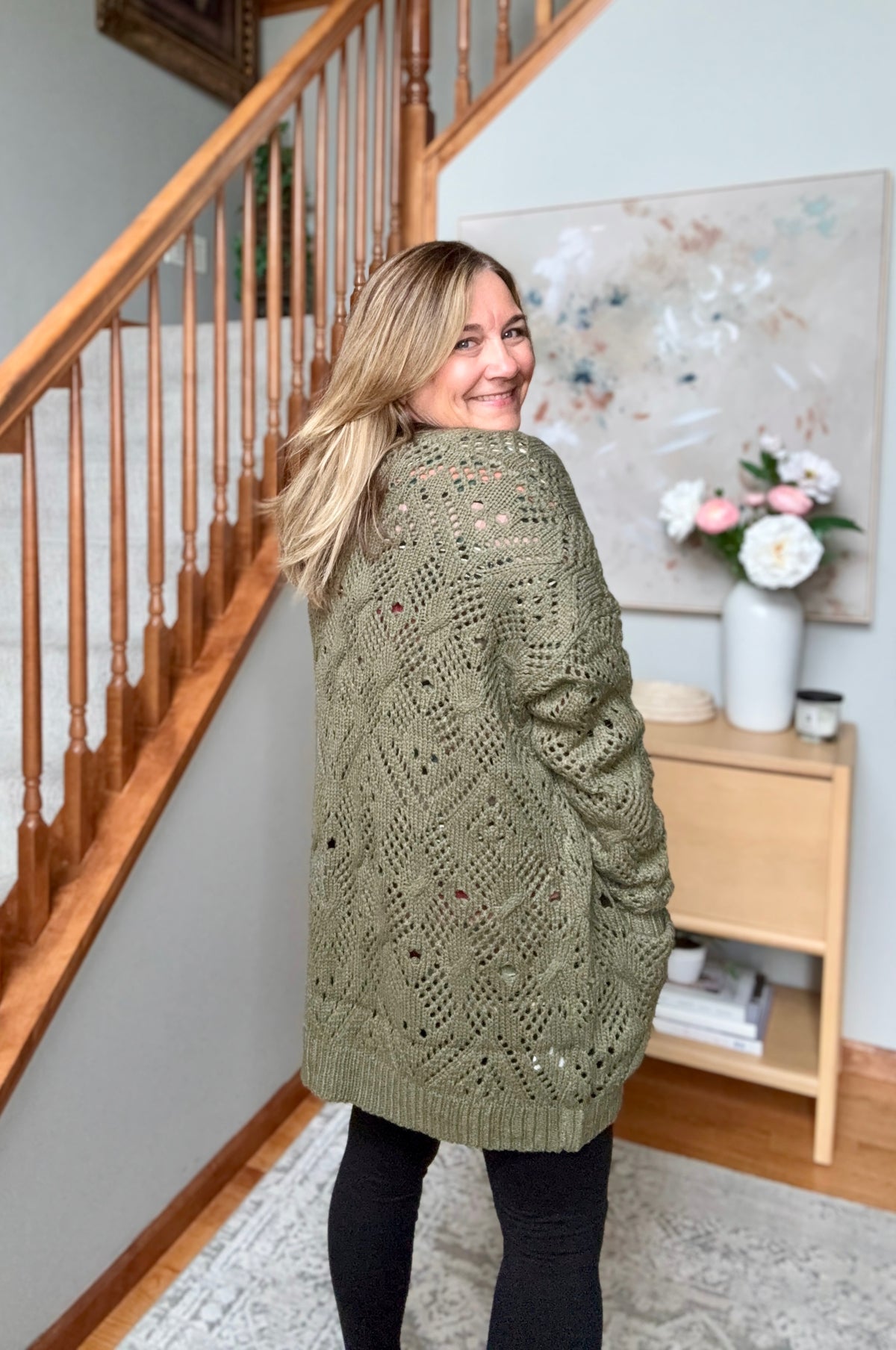 Cozy Days Open Knit Cardigan in Olive