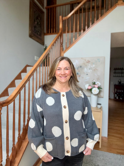 Dotty For You Charcoal Polka Dot Knit Cardigan