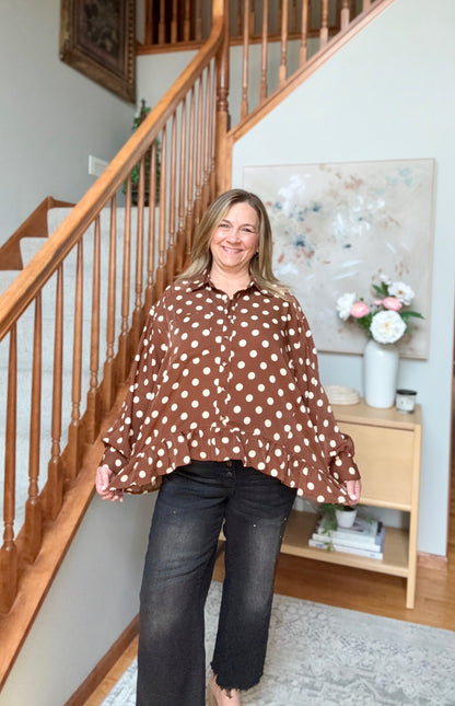 Spotted in Style Polka Dot Ruffle Blouse