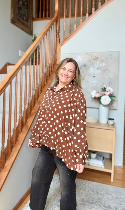 Spotted in Style Polka Dot Ruffle Blouse
