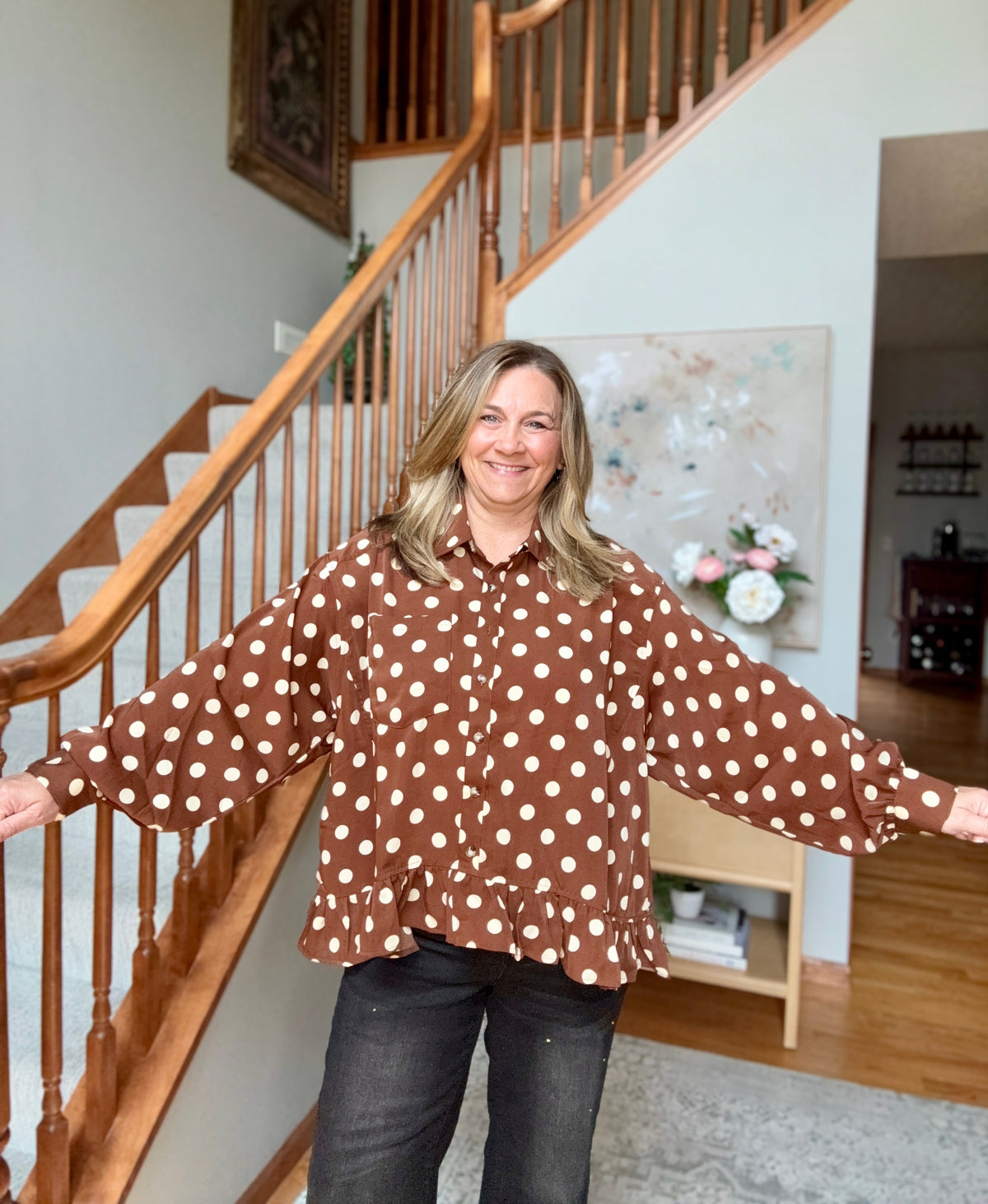 Spotted in Style Polka Dot Ruffle Blouse
