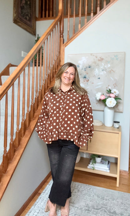 Spotted in Style Polka Dot Ruffle Blouse