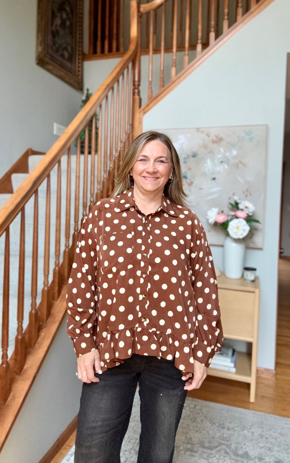 Spotted in Style Polka Dot Ruffle Blouse