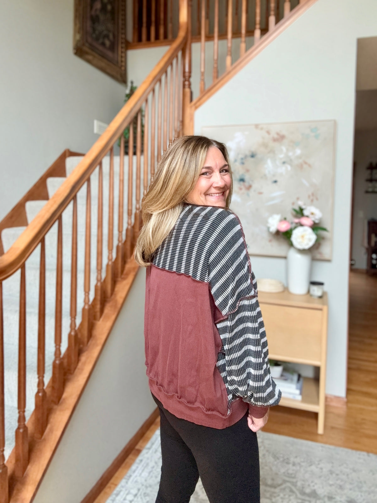 Perfect Plum Striped Long Sleeve Pullover