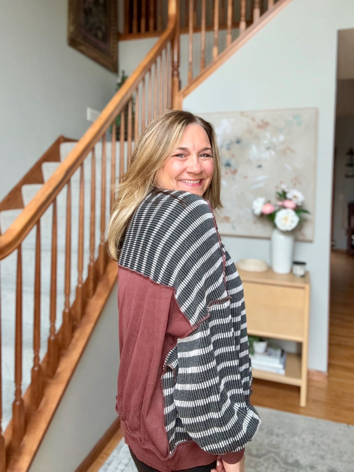 Perfect Plum Striped Long Sleeve Pullover