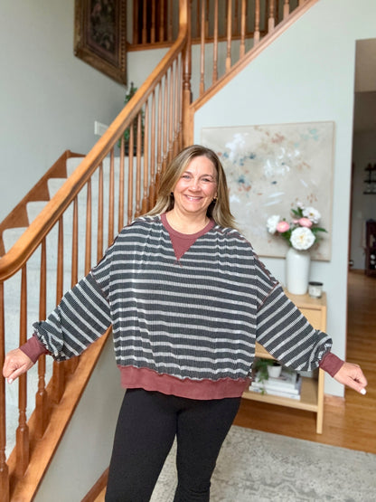 Perfect Plum Striped Long Sleeve Pullover