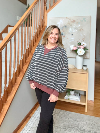 Perfect Plum Striped Long Sleeve Pullover