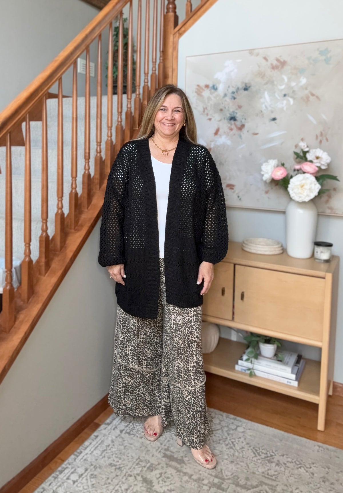 Hole in One Black Openwork Knit Cardigan