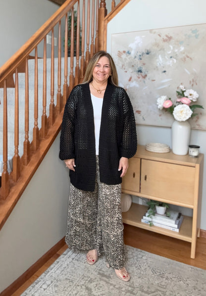 Hole in One Black Openwork Knit Cardigan