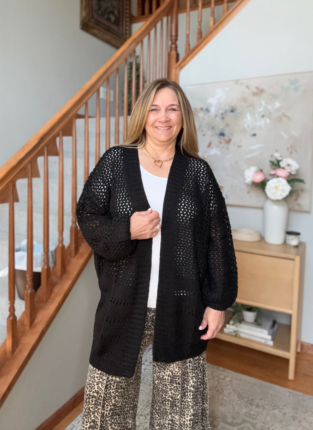 Hole in One Black Openwork Knit Cardigan
