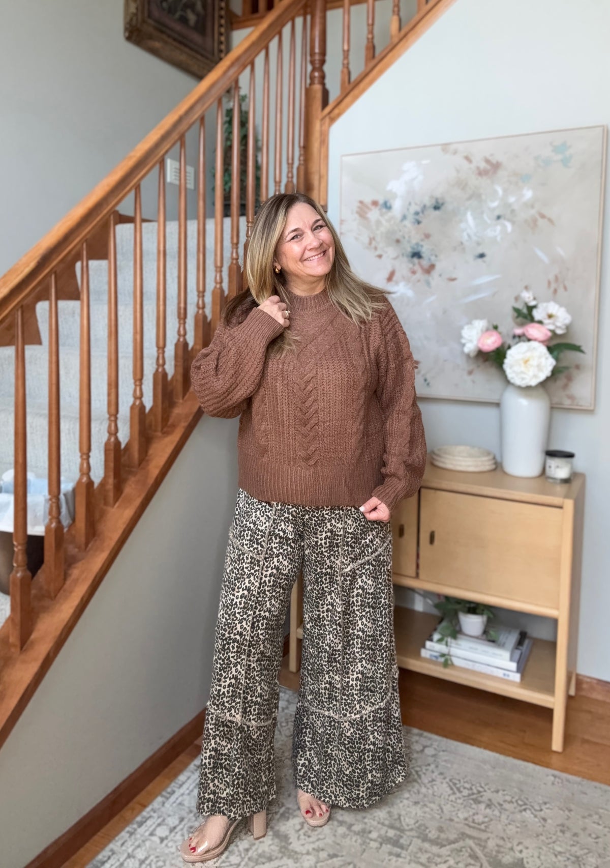October Kiss Cable Knit Sweater in Warm Mocha