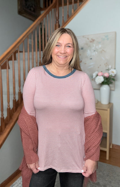 Stripe It Up Long Sleeve Tee in Red