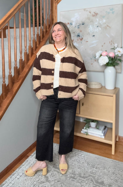 Potluck Cozy Stripe Button Front Cardigan