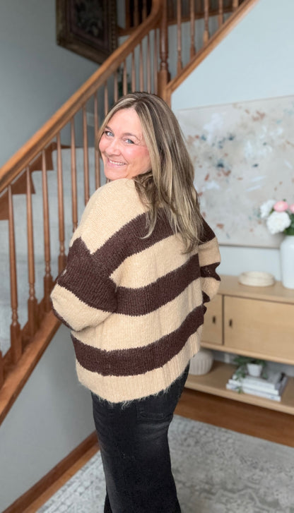 Potluck Cozy Stripe Button Front Cardigan