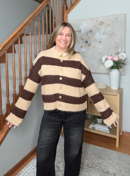 Potluck Cozy Stripe Button Front Cardigan