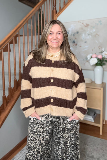 Potluck Cozy Stripe Button Front Cardigan