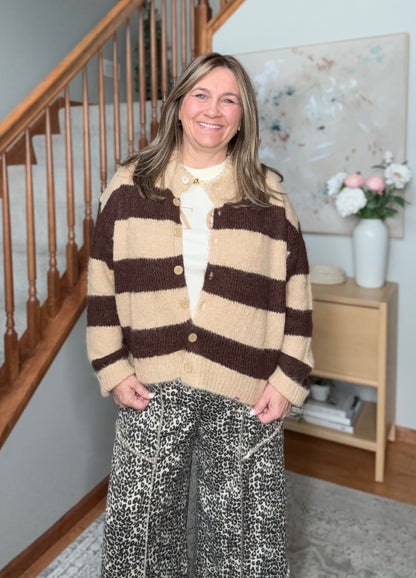 Potluck Cozy Stripe Button Front Cardigan