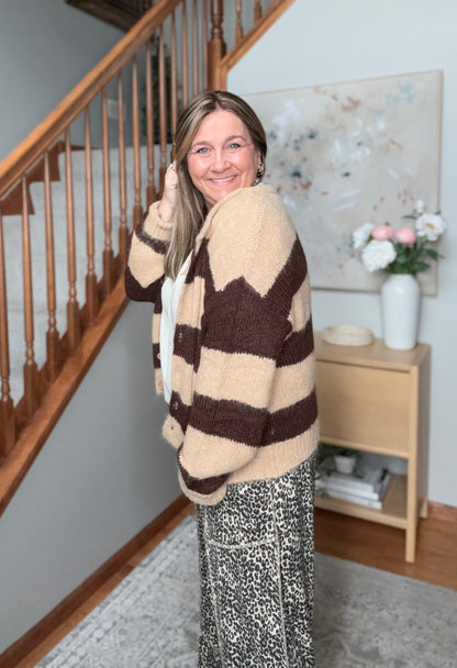 Potluck Cozy Stripe Button Front Cardigan
