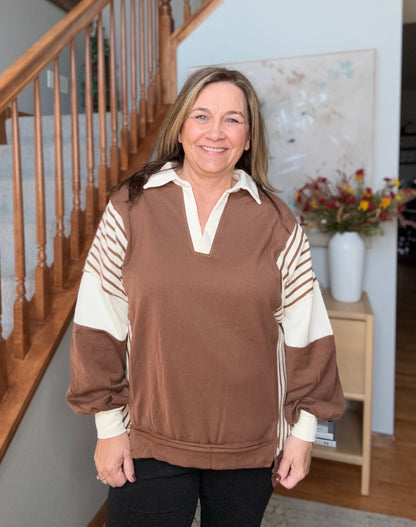 Back to School Color Block Pullover in Mocha