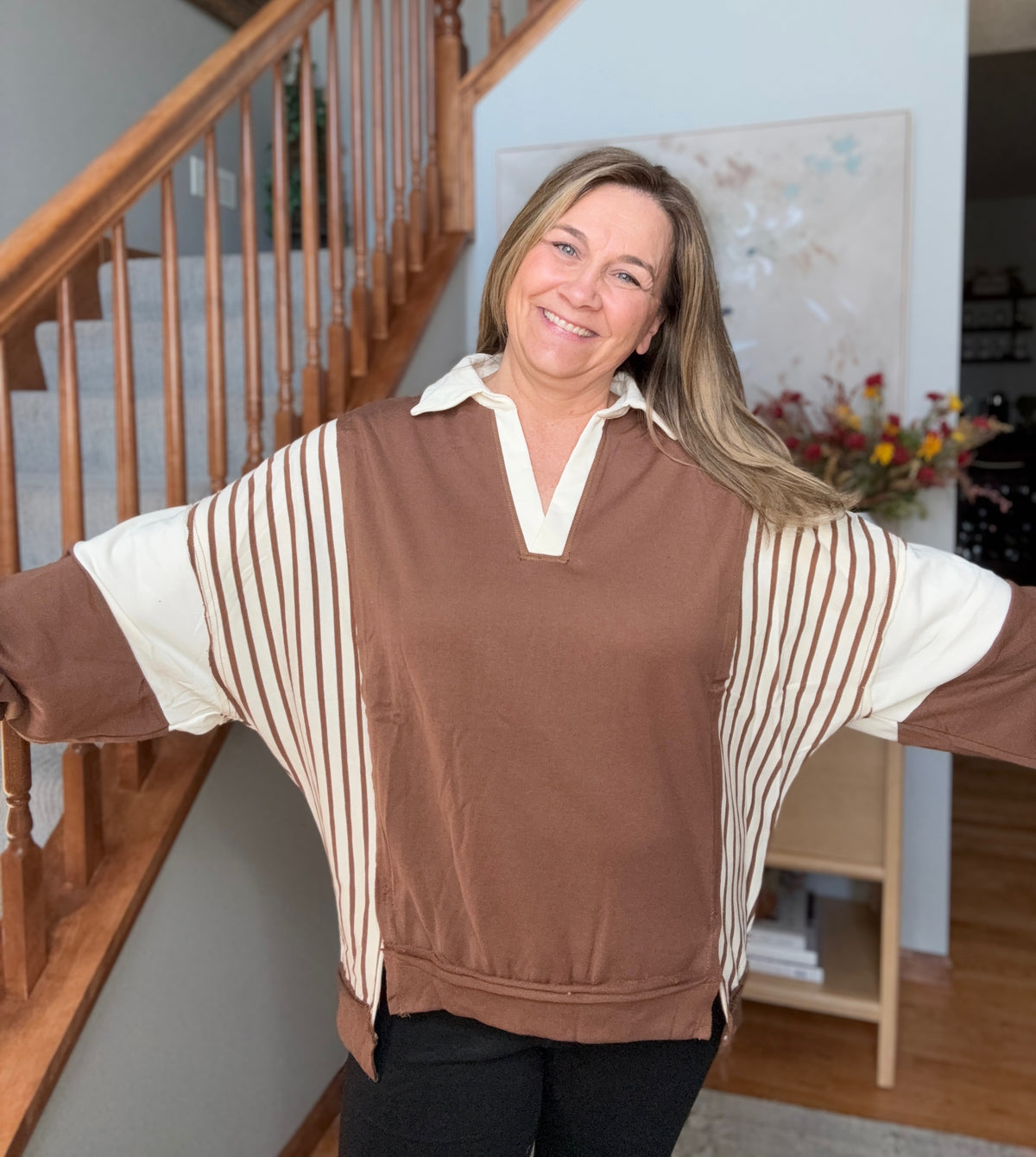 Back to School Color Block Pullover in Mocha