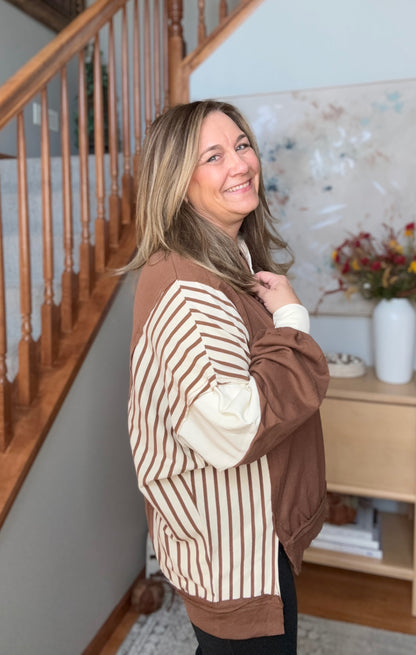 Back to School Color Block Pullover in Mocha