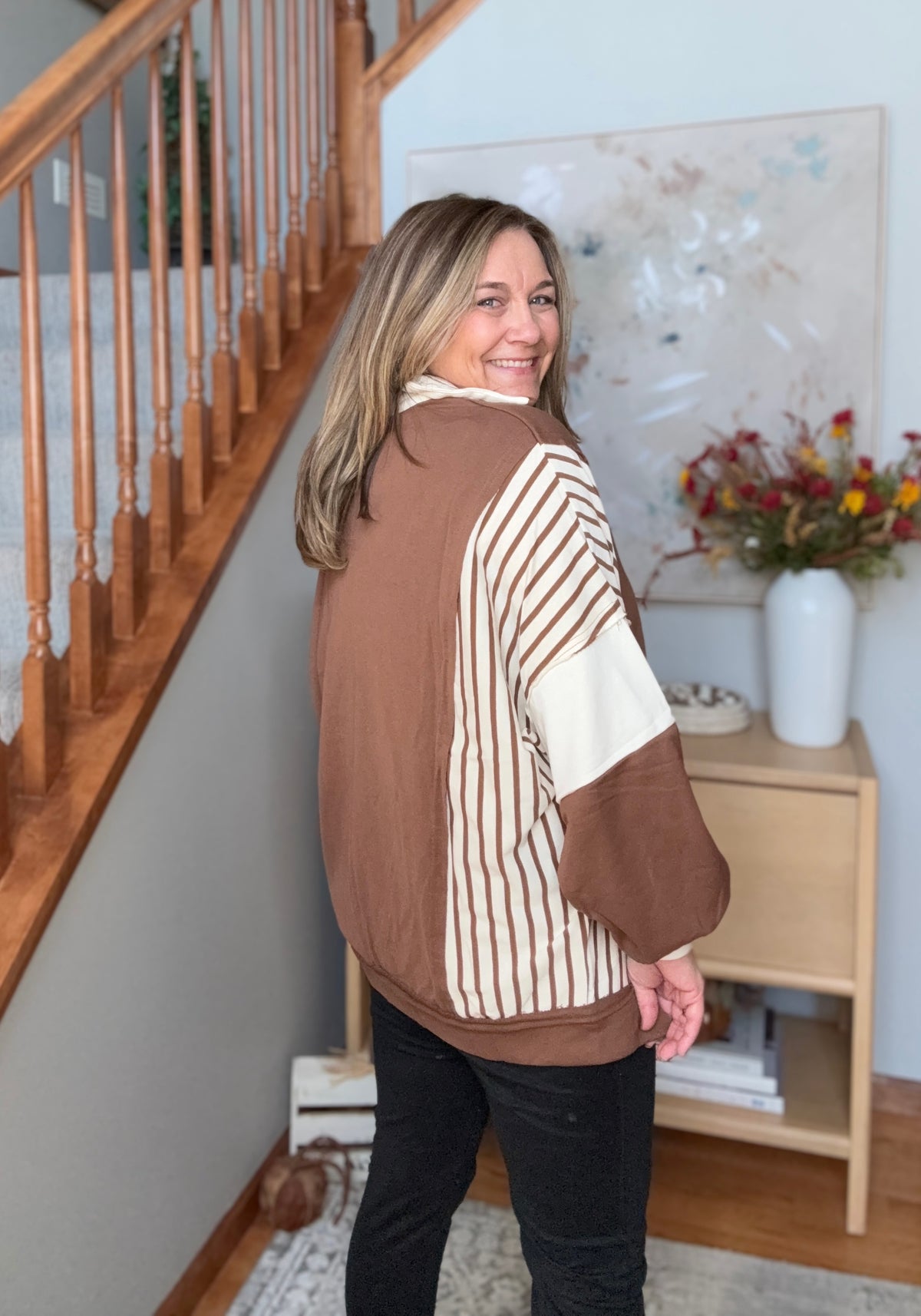 Back to School Color Block Pullover in Mocha