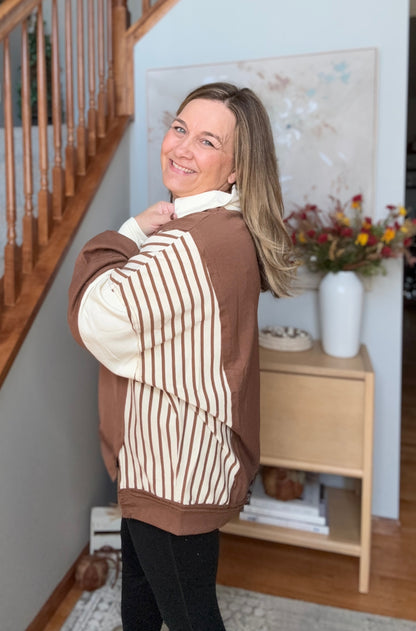 Back to School Color Block Pullover in Mocha