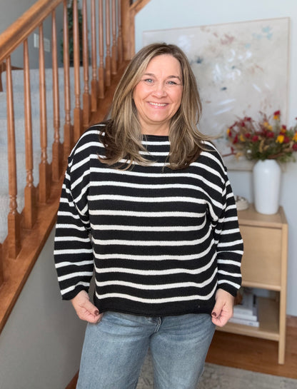Everyday Me Stripe Knit Pullover in Black