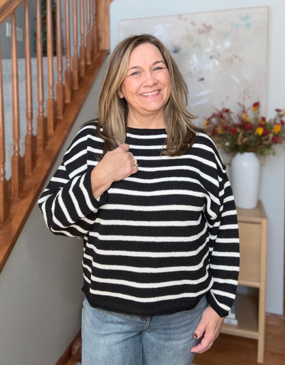 Everyday Me Stripe Knit Pullover in Black