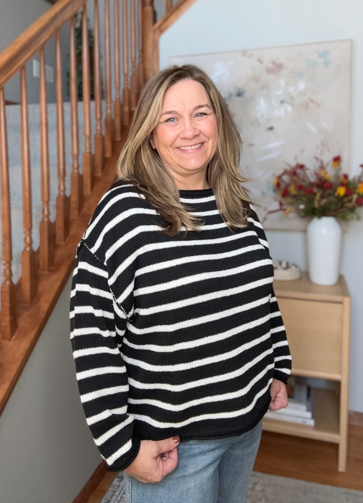 Everyday Me Stripe Knit Pullover in Black
