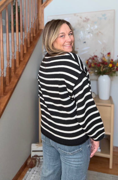 Everyday Me Stripe Knit Pullover in Black