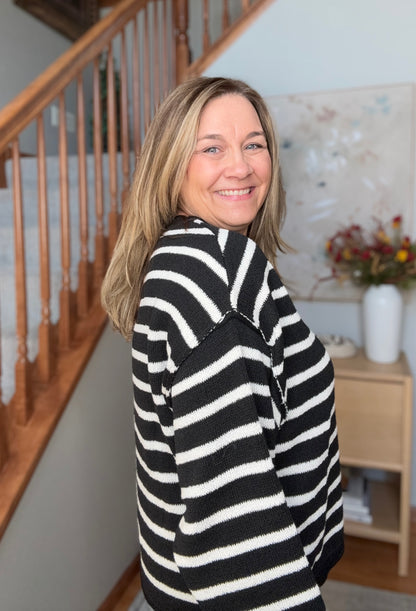 Everyday Me Stripe Knit Pullover in Black