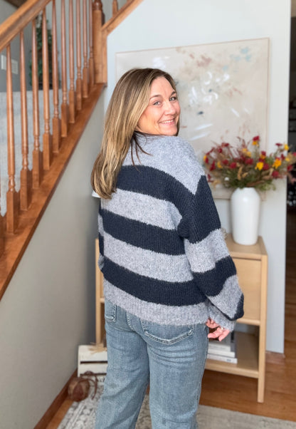 Cuddle Up Button Up Striped Fuzzy Cardigan
