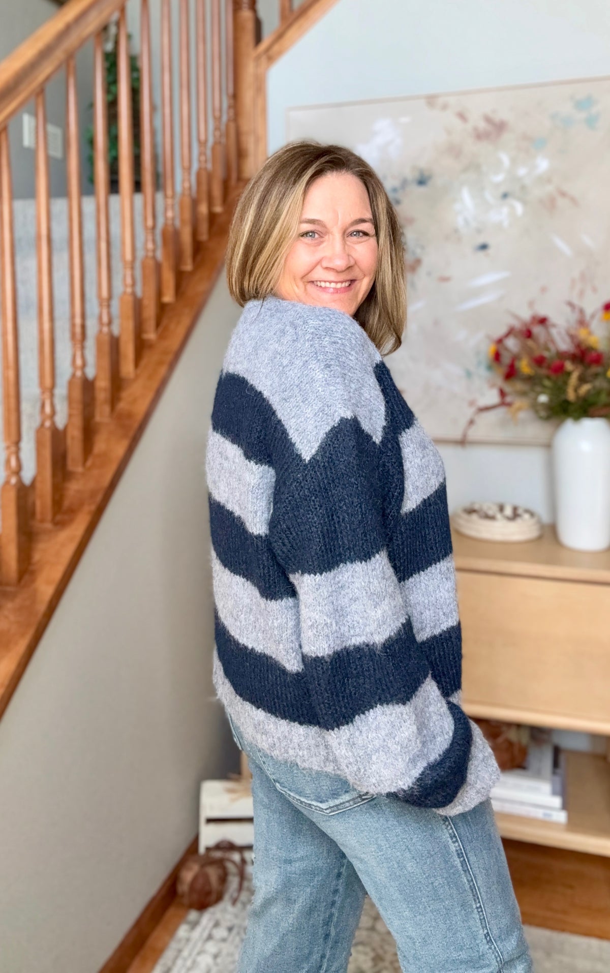Cuddle Up Button Up Striped Fuzzy Cardigan