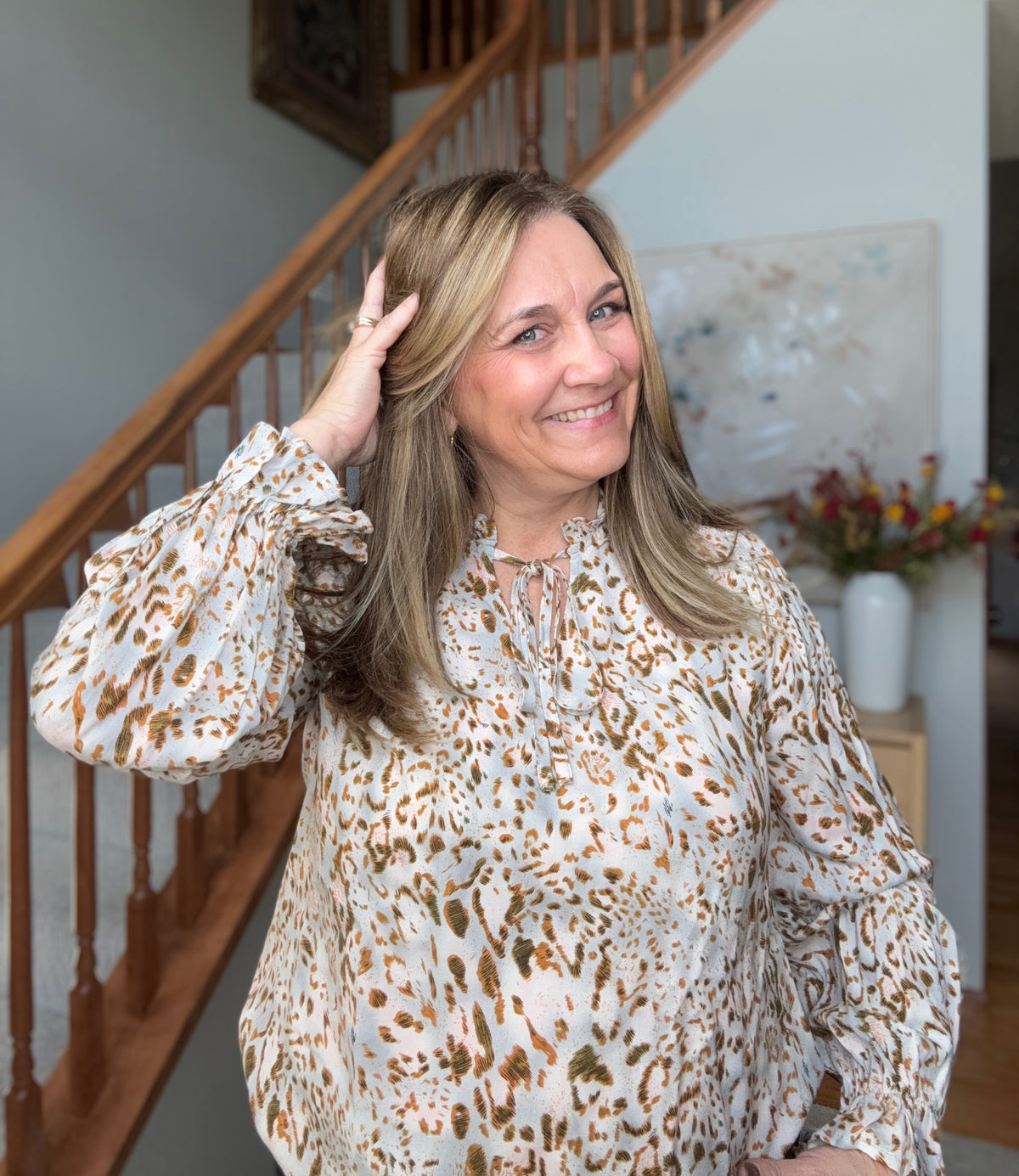 Office Safari Keyhole Tie Detail Blouse