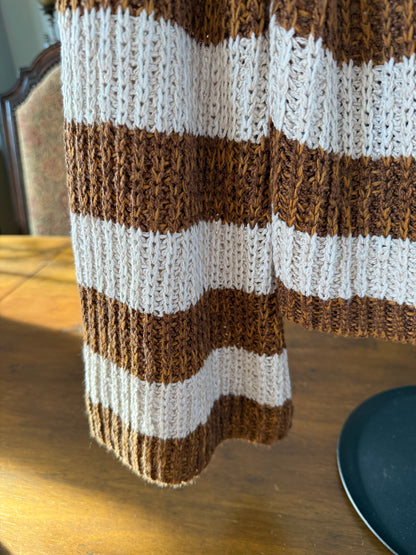 Cafe Latte Brown and Cream Striped Half Button Up Sweater