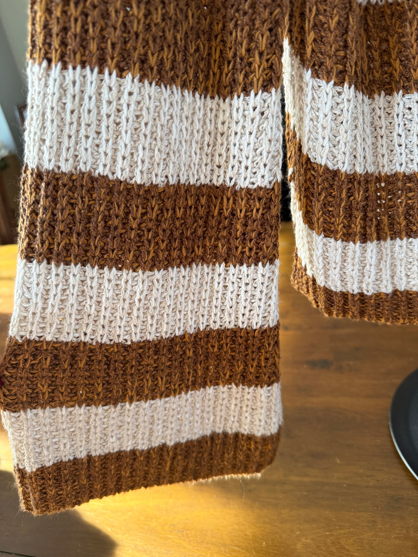 Cafe Latte Brown and Cream Striped Half Button Up Sweater