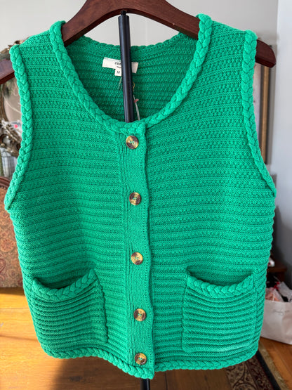 Green With Envy Sleeveless Button Front Sweater Vest