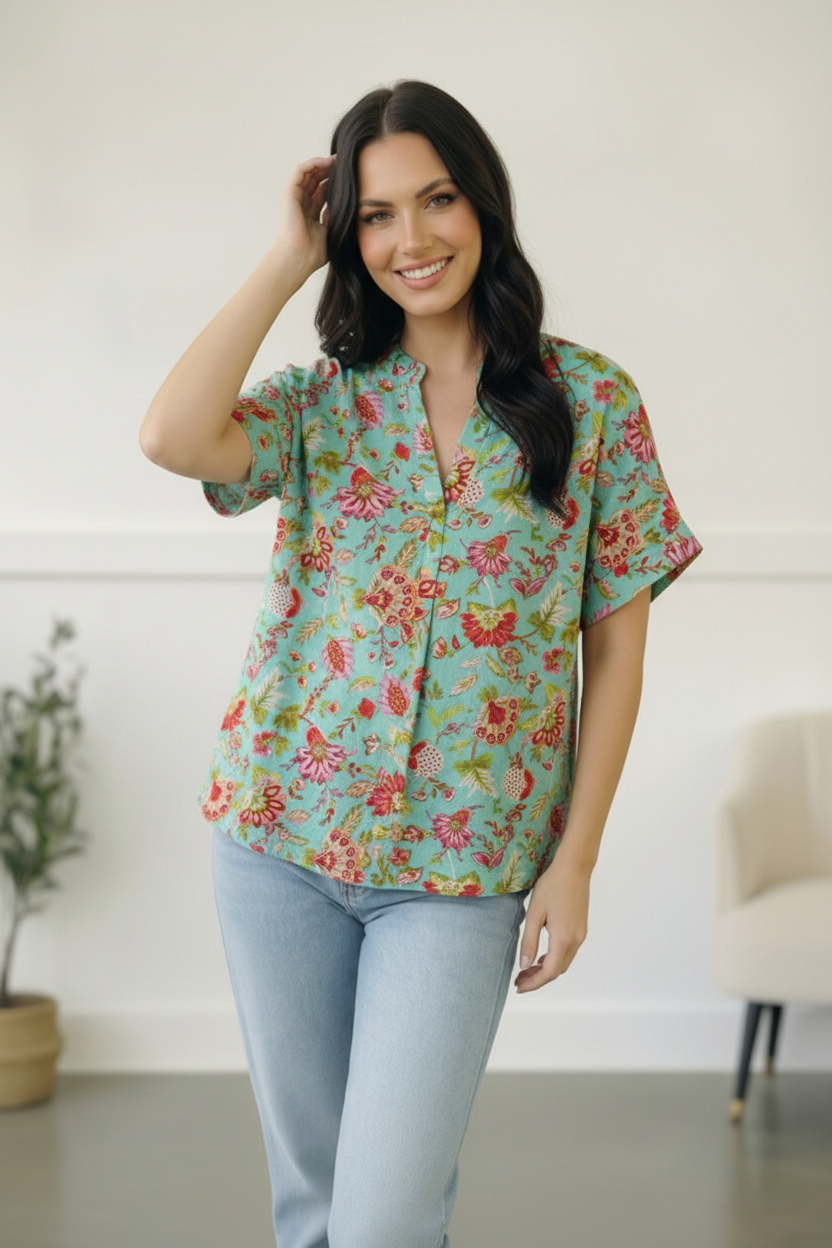 Jade Garden Easy Does it Shirt Sleeve Blouse