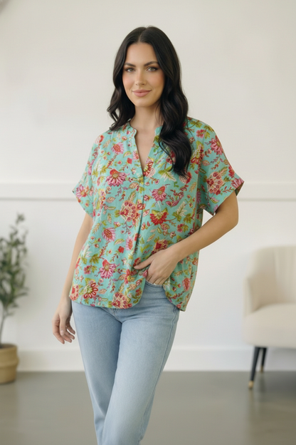 Jade Garden Easy Does it Shirt Sleeve Blouse