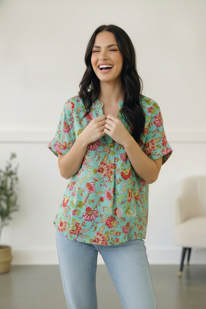 Jade Garden Easy Does it Shirt Sleeve Blouse