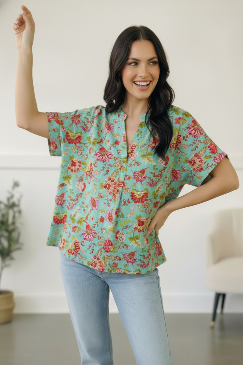 Jade Garden Easy Does it Shirt Sleeve Blouse