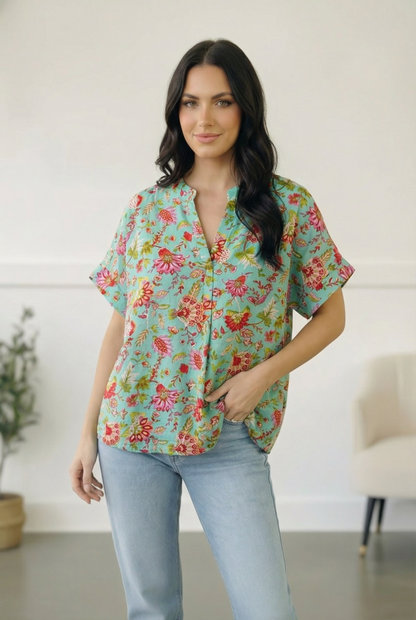 Jade Garden Easy Does it Shirt Sleeve Blouse