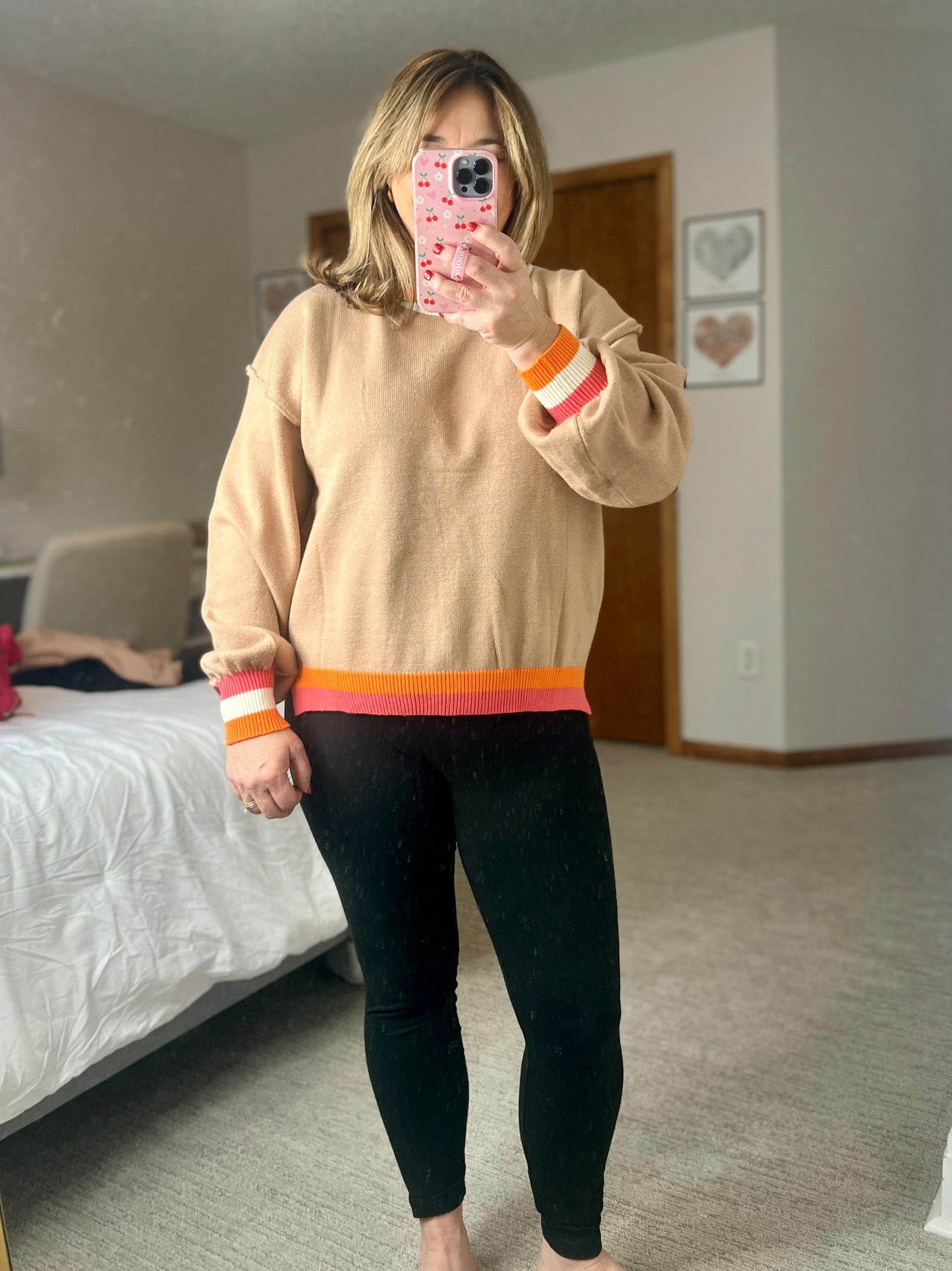 Conversational Moment Striped Trim Sweater