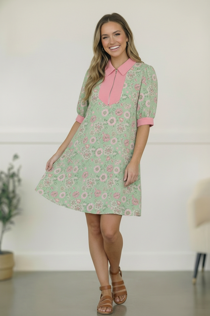 Blast From the Past Mint Blossom Short Sleeve Dress